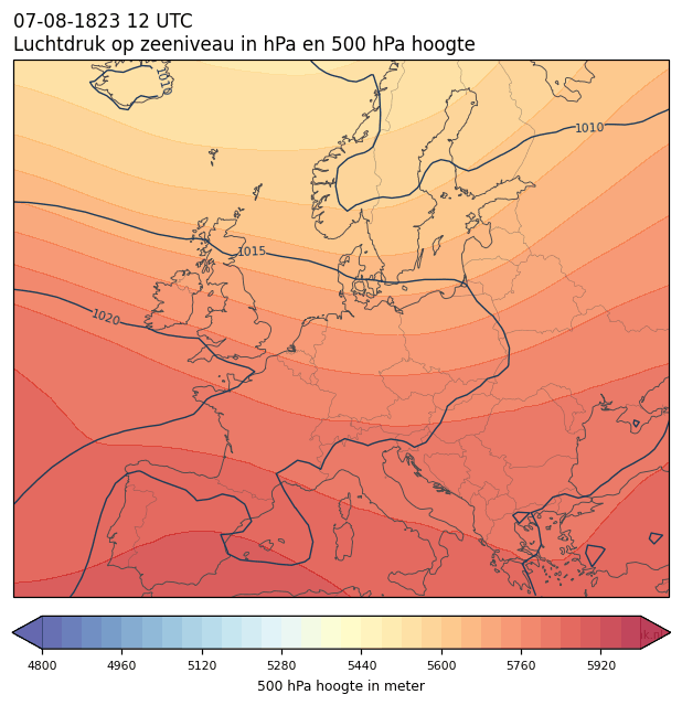Weerkaart van 7 augustus 1823 om 12 UTC