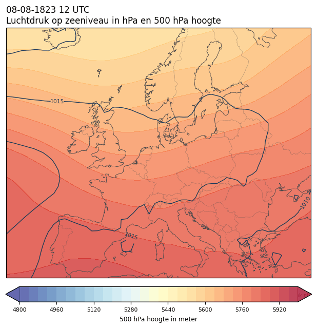 Weerkaart van 8 augustus 1823 om 12 UTC