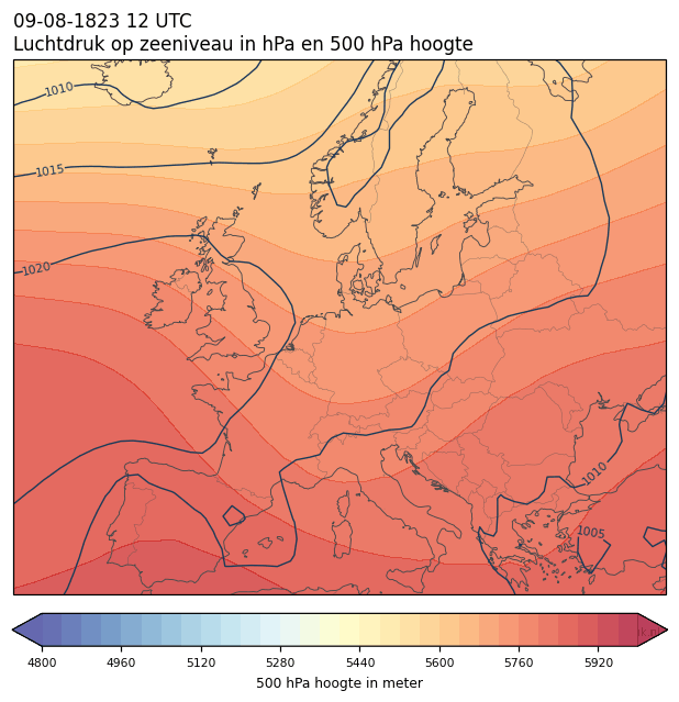 Weerkaart van 9 augustus 1823 om 12 UTC