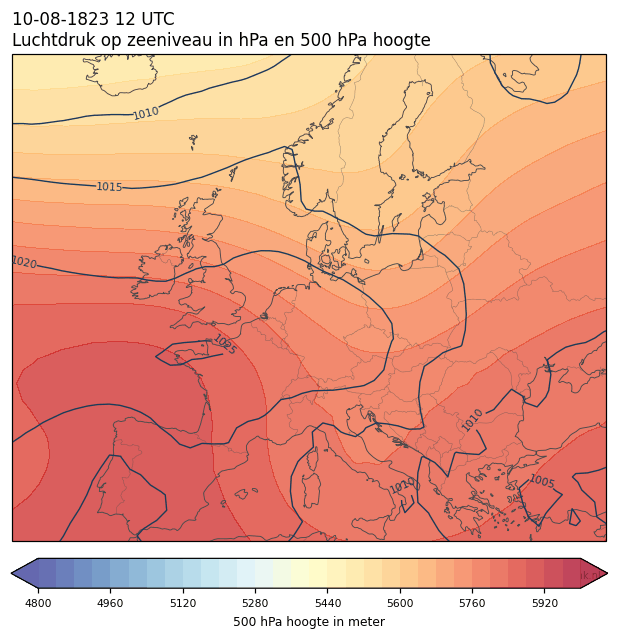 Weerkaart van 10 augustus 1823 om 12 UTC