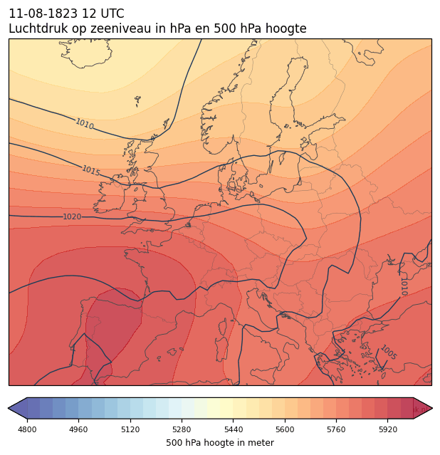 Weerkaart van 11 augustus 1823 om 12 UTC