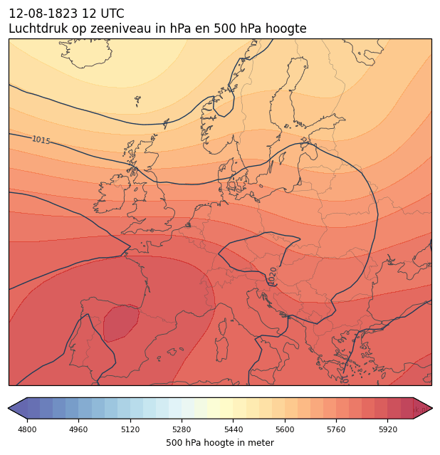 Weerkaart van 12 augustus 1823 om 12 UTC