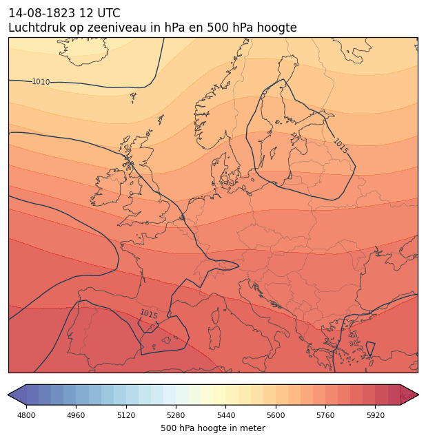 Weerkaart van 14 augustus 1823 om 12 UTC