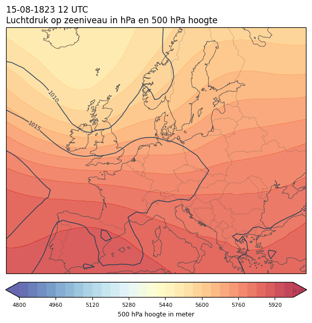 Weerkaart van 15 augustus 1823 om 12 UTC