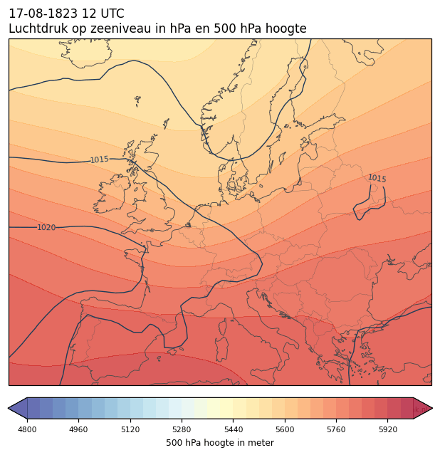 Weerkaart van 17 augustus 1823 om 12 UTC