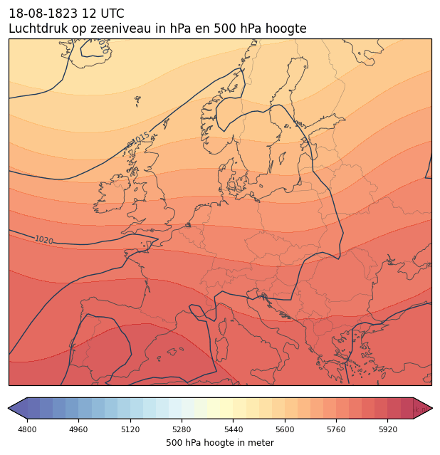 Weerkaart van 18 augustus 1823 om 12 UTC
