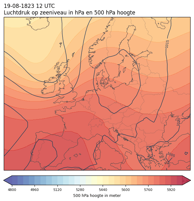 Weerkaart van 19 augustus 1823 om 12 UTC