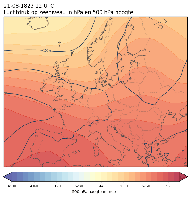Weerkaart van 21 augustus 1823 om 12 UTC
