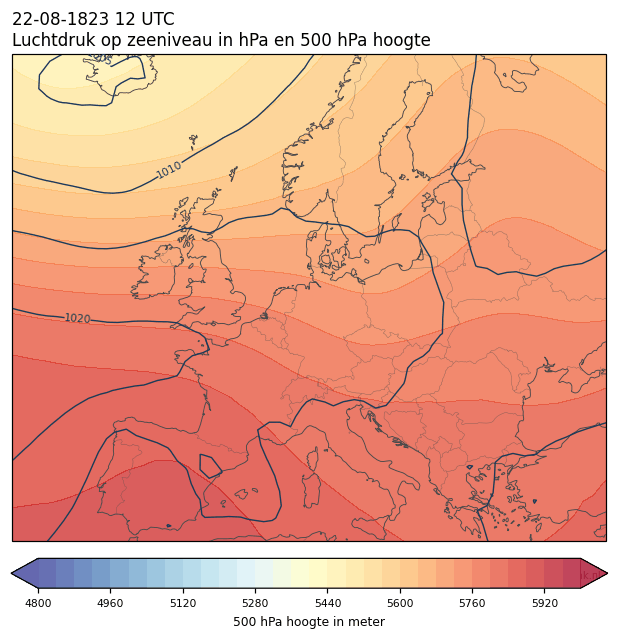 Weerkaart van 22 augustus 1823 om 12 UTC