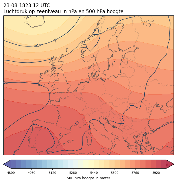Weerkaart van 23 augustus 1823 om 12 UTC