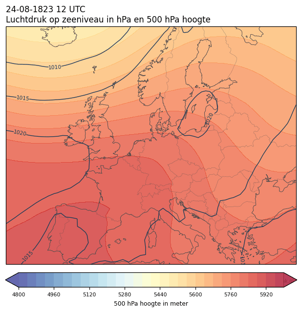 Weerkaart van 24 augustus 1823 om 12 UTC
