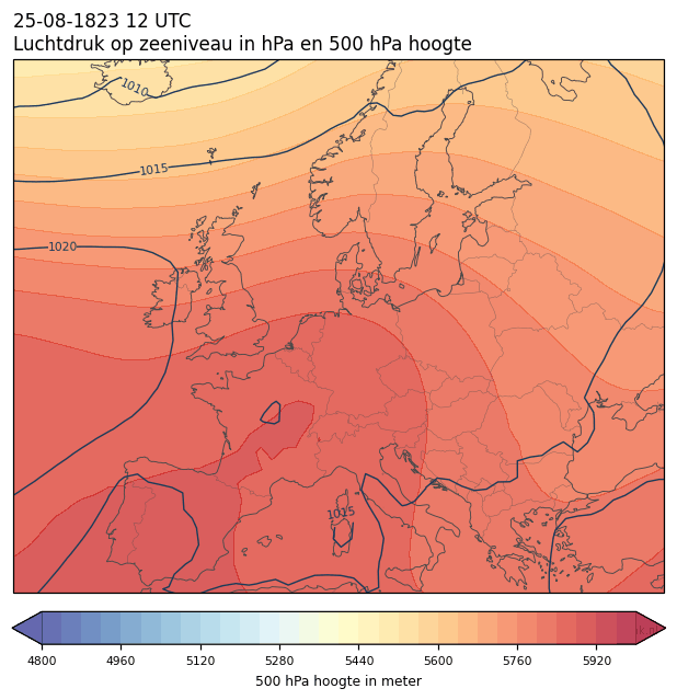Weerkaart van 25 augustus 1823 om 12 UTC
