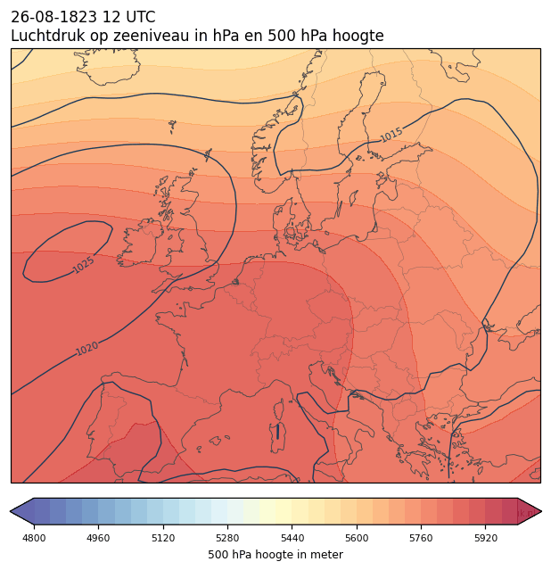 Weerkaart van 26 augustus 1823 om 12 UTC