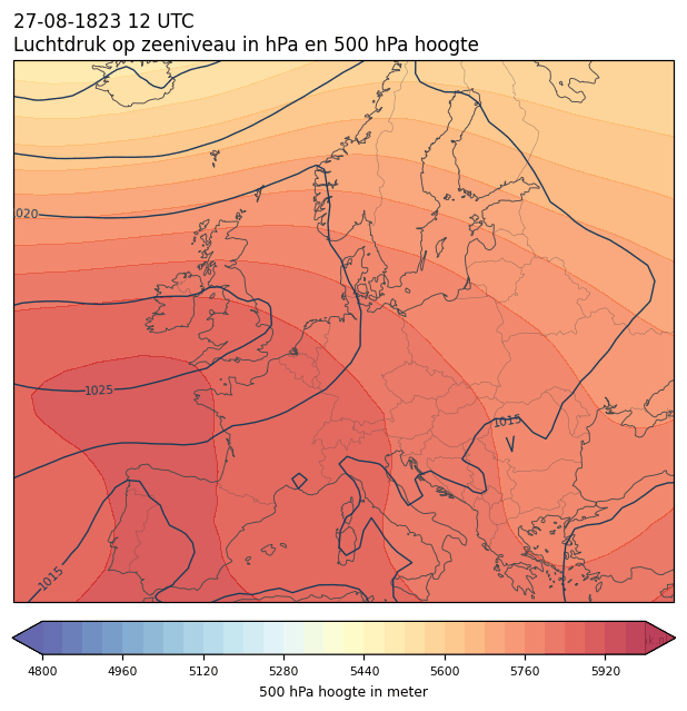 Weerkaart van 27 augustus 1823 om 12 UTC