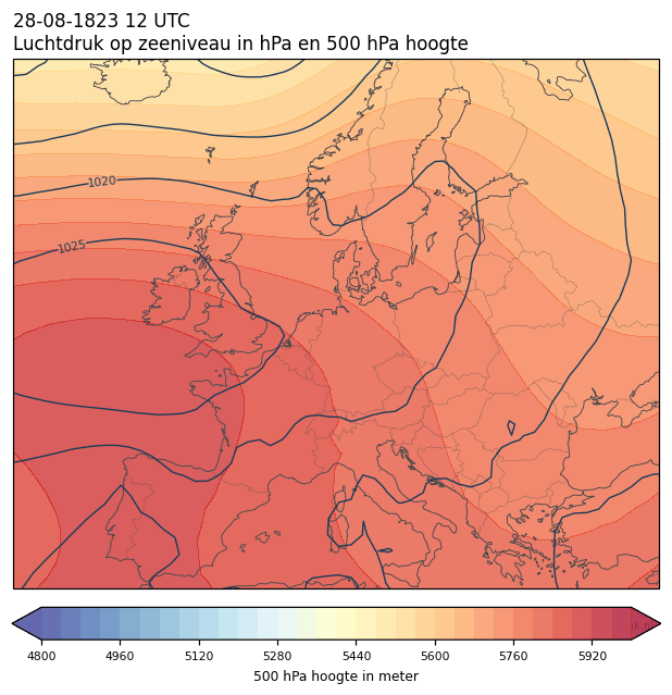 Weerkaart van 28 augustus 1823 om 12 UTC