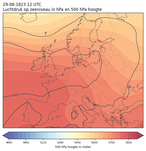 Weerkaart van 29 augustus 1823 om 12 UTC