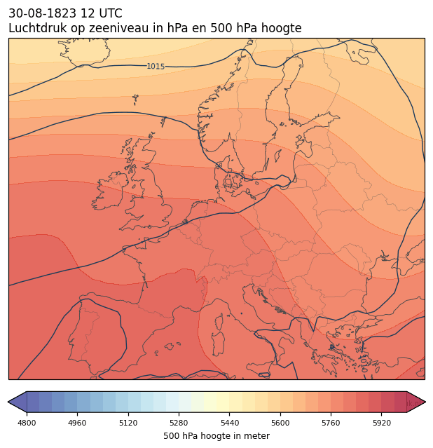 Weerkaart van 30 augustus 1823 om 12 UTC