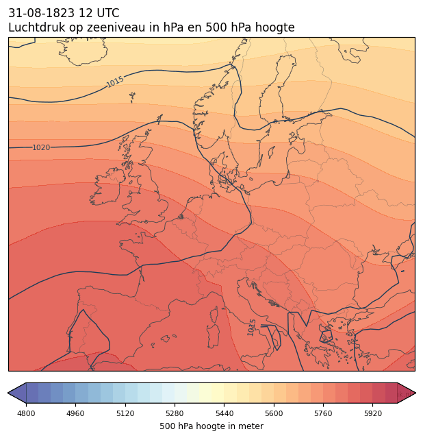 Weerkaart van 31 augustus 1823 om 12 UTC