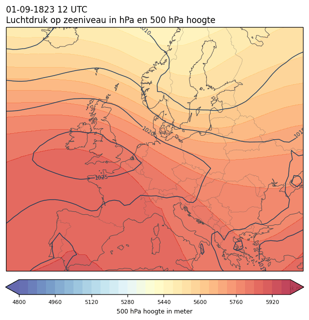 Weerkaart van 1 september 1823 om 12 UTC