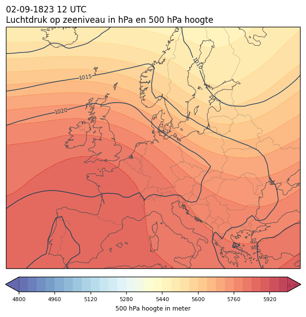 Weerkaart van 2 september 1823 om 12 UTC