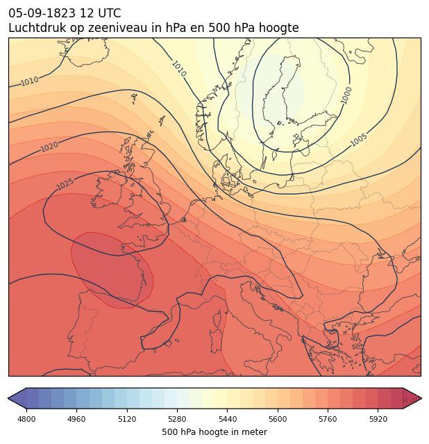 Weerkaart van 5 september 1823 om 12 UTC