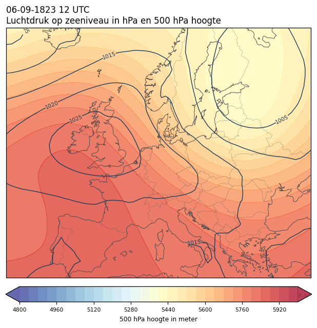 Weerkaart van 6 september 1823 om 12 UTC
