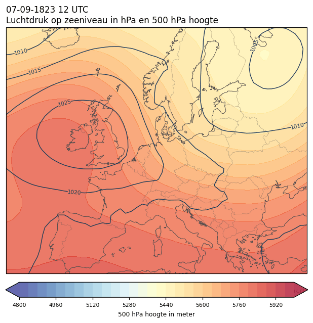 Weerkaart van 7 september 1823 om 12 UTC