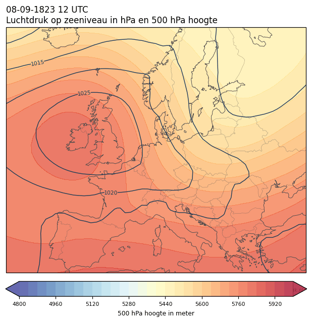 Weerkaart van 8 september 1823 om 12 UTC