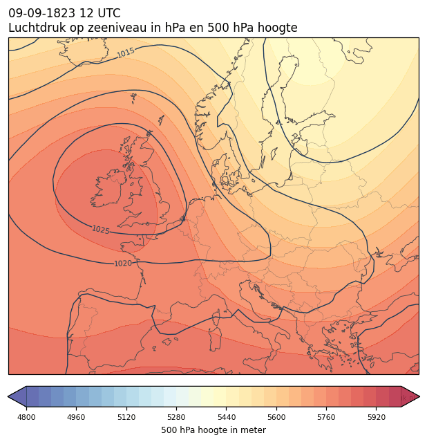 Weerkaart van 9 september 1823 om 12 UTC