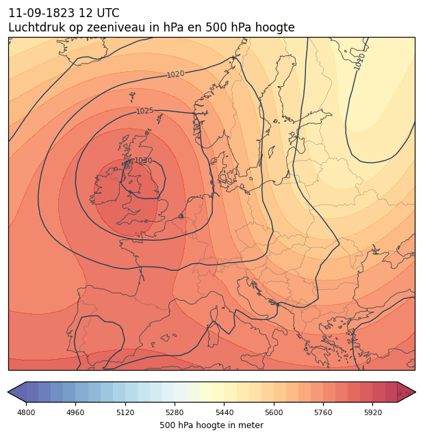 Weerkaart van 11 september 1823 om 12 UTC