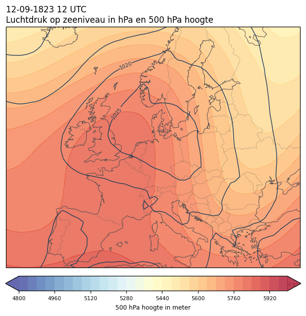 Weerkaart van 12 september 1823 om 12 UTC