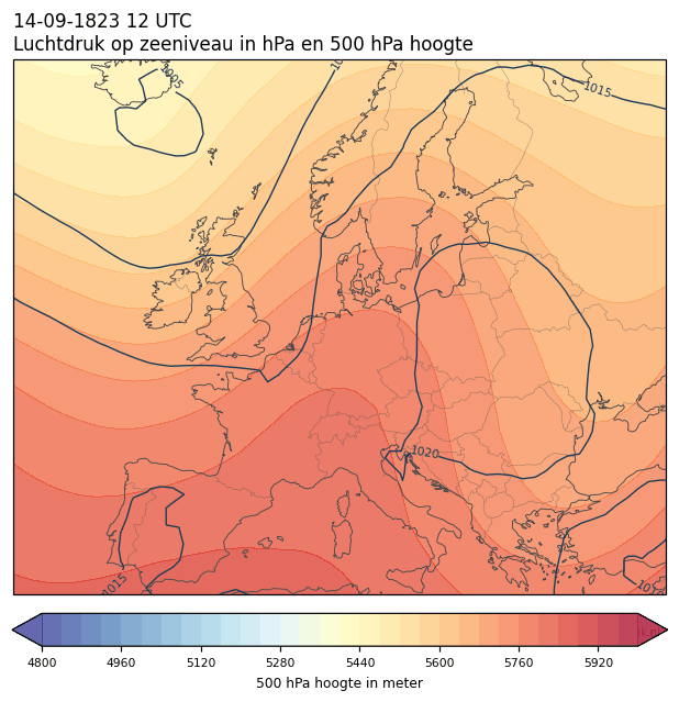 Weerkaart van 14 september 1823 om 12 UTC