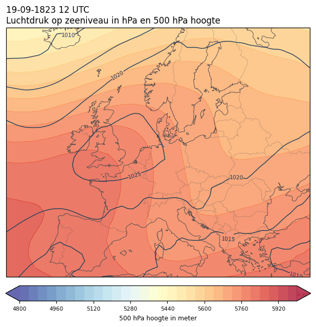 Weerkaart van 19 september 1823 om 12 UTC