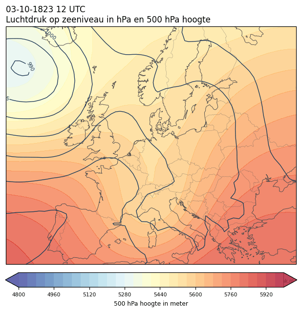 Weerkaart van 3 oktober 1823 om 12 UTC