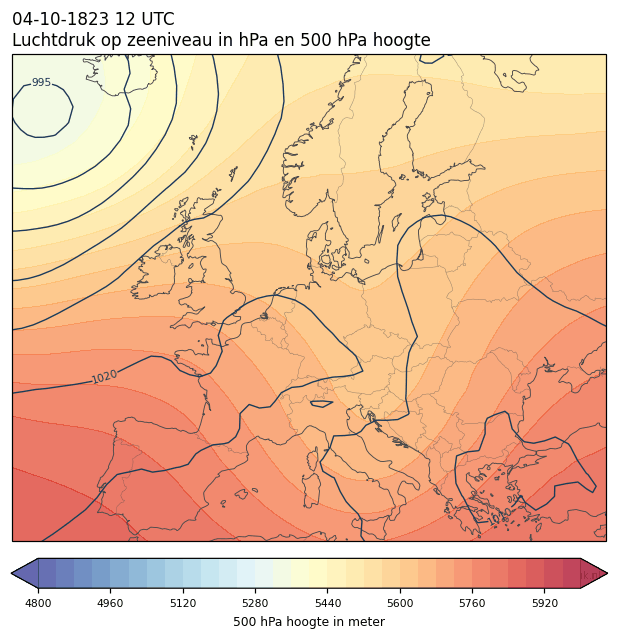 Weerkaart van 4 oktober 1823 om 12 UTC