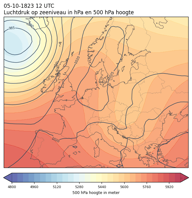 Weerkaart van 5 oktober 1823 om 12 UTC