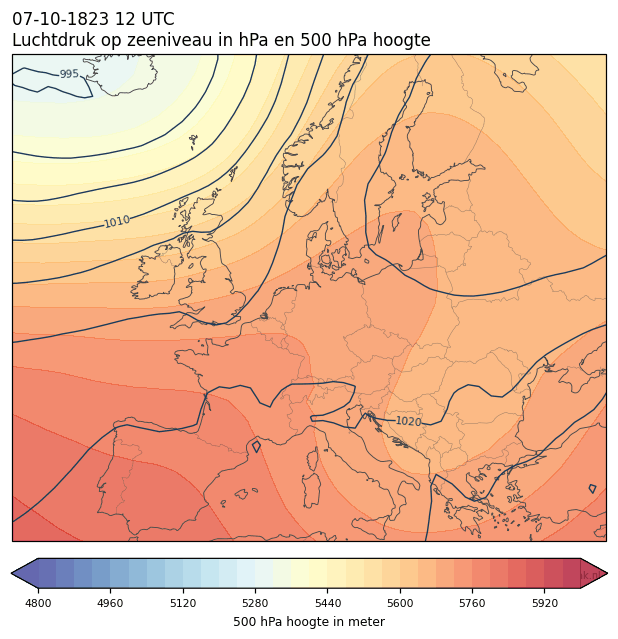 Weerkaart van 7 oktober 1823 om 12 UTC