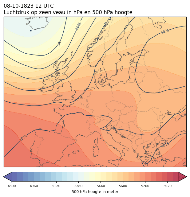 Weerkaart van 8 oktober 1823 om 12 UTC