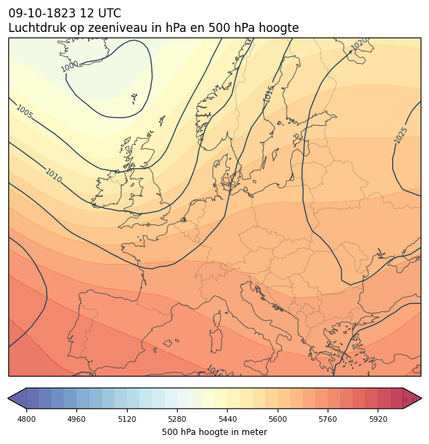 Weerkaart van 9 oktober 1823 om 12 UTC