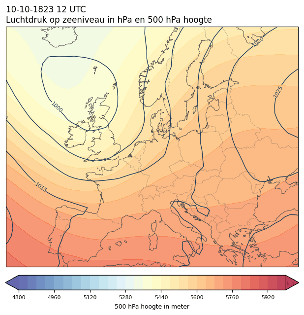 Weerkaart van 10 oktober 1823 om 12 UTC