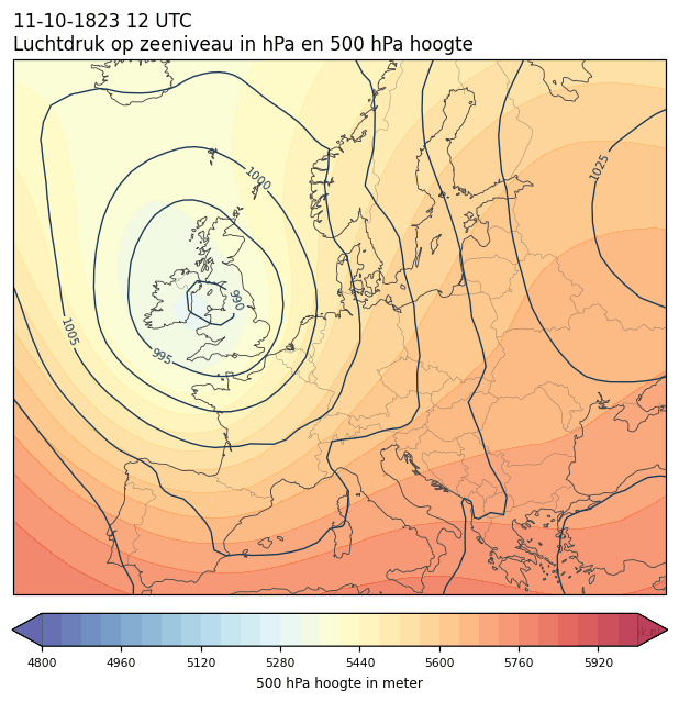 Weerkaart van 11 oktober 1823 om 12 UTC