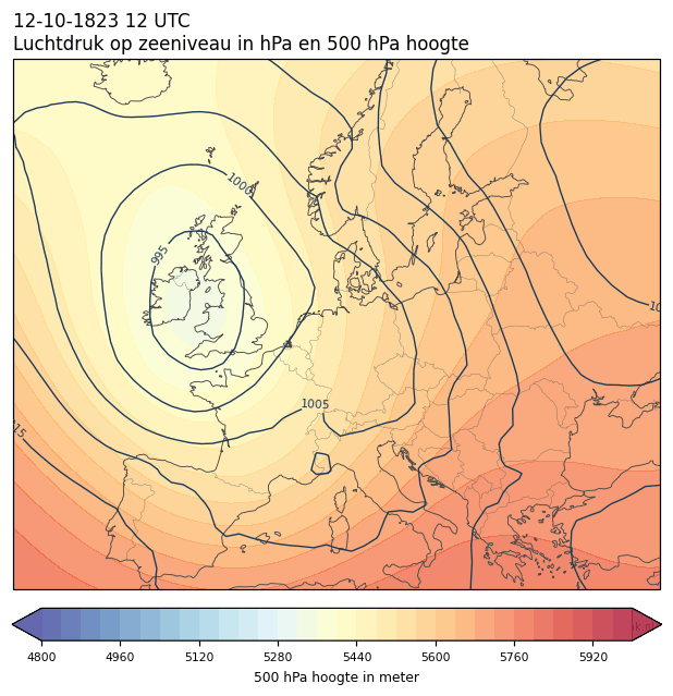 Weerkaart van 12 oktober 1823 om 12 UTC