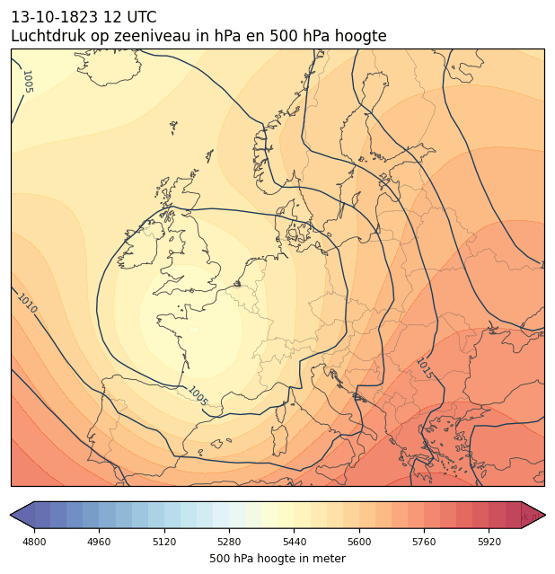 Weerkaart van 13 oktober 1823 om 12 UTC