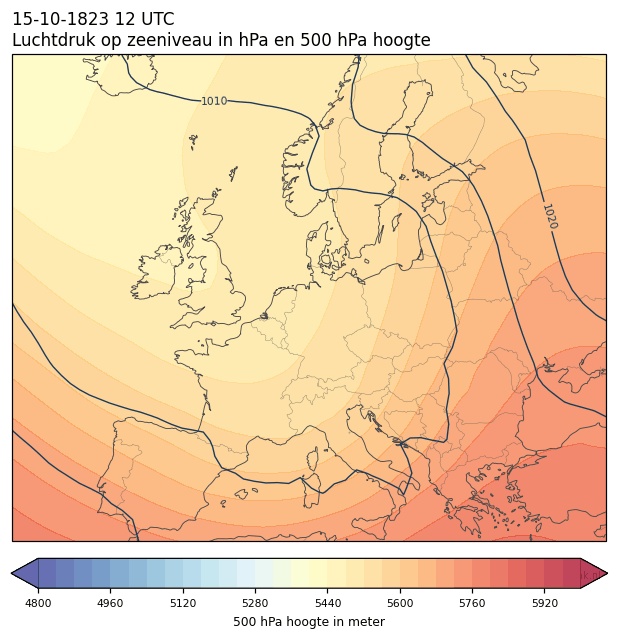 Weerkaart van 15 oktober 1823 om 12 UTC
