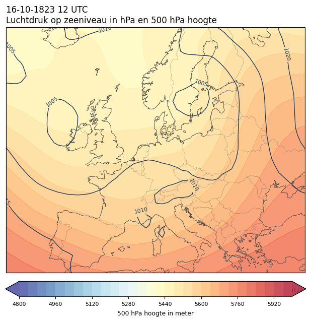 Weerkaart van 16 oktober 1823 om 12 UTC