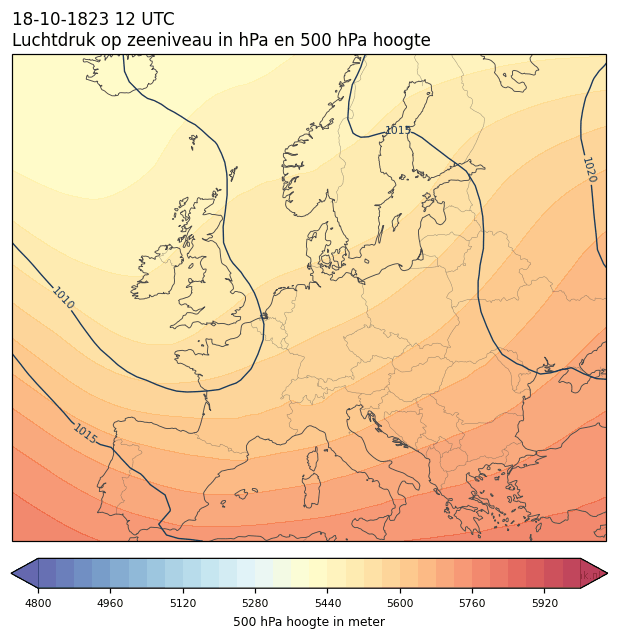 Weerkaart van 18 oktober 1823 om 12 UTC