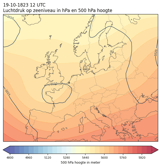 Weerkaart van 19 oktober 1823 om 12 UTC