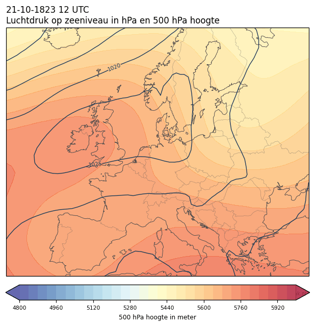 Weerkaart van 21 oktober 1823 om 12 UTC