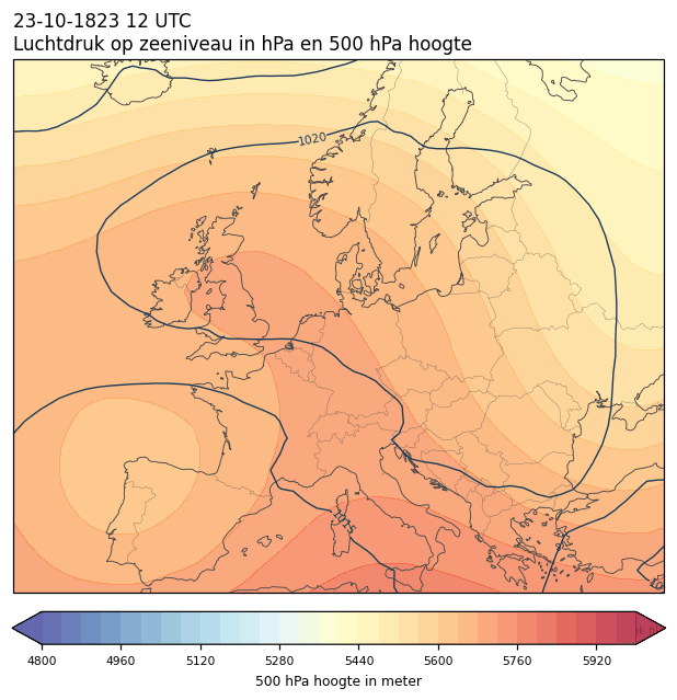 Weerkaart van 23 oktober 1823 om 12 UTC