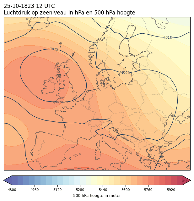 Weerkaart van 25 oktober 1823 om 12 UTC